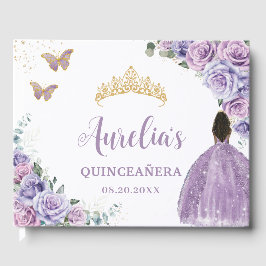 Livro De Visitas QUINCEAÑERA Lavanda Lilás Rosas Roxos Garota Marro