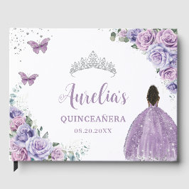 Livro De Visitas QUINCEAÑERA Lavanda Purple Floral Brown Princesa