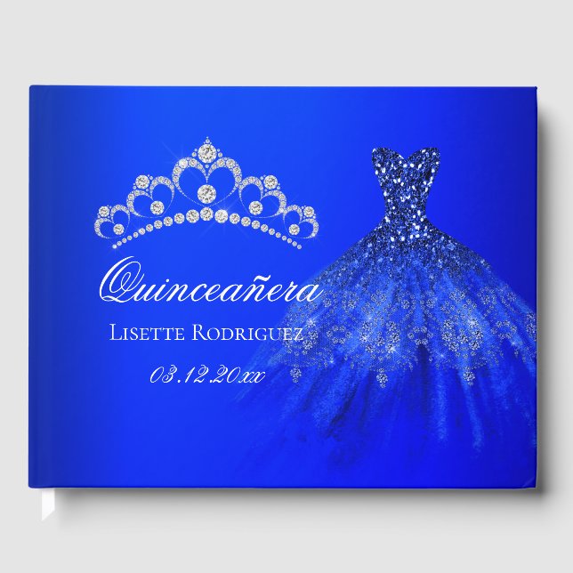 Livro De Visitas Quinceanera Personalizada Azul Real (Frente)