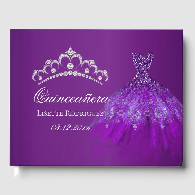 Livro De Visitas Quinceanera Personalizada Roxo Escuro (Frente)