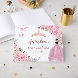 Livro De Visitas Quinceanera Pink Floral Roses Princess Rose Gold