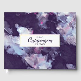Livro De Visitas Quinceanera Pintada Púrpura e Dourada