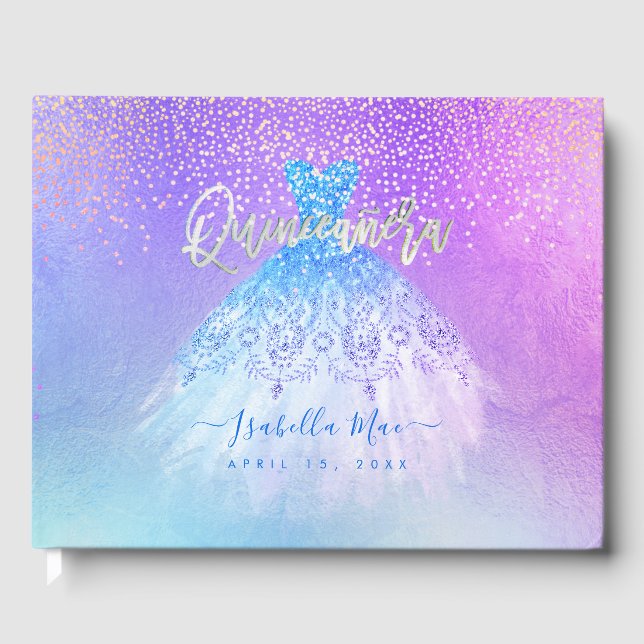 Livro De Visitas Quinceanera Princess Glitter Gown, Aqua Blue (Frente)