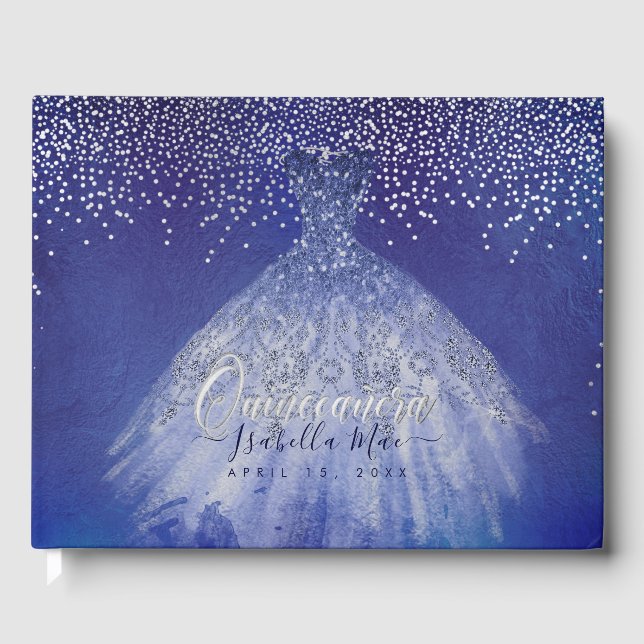 Livro De Visitas Quinceanera Princess Glitter Gown, Azul (Frente)