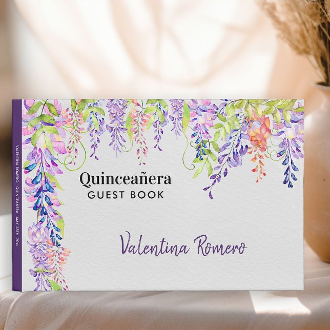 Livro De Visitas Quinceanera Purple Lavanda Wisteria Bonito Floral (Guest Book from my Purple Wisteria Quinceanera Collection)
