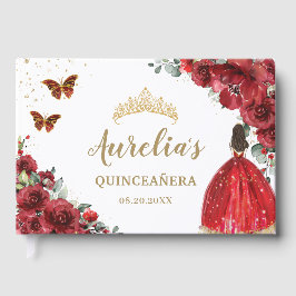 Livro De Visitas QUINCEAÑERA Red Floral Rosas Princesas Borboletas