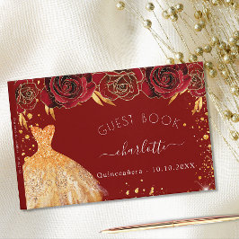 Livro De Visitas Quinceanera red gold gliter flores vestidas
