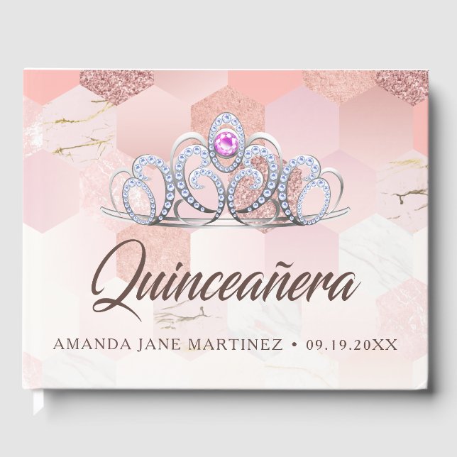 Livro De Visitas Quinceañera rosa Dourada E Rosa Esmagada (Frente)
