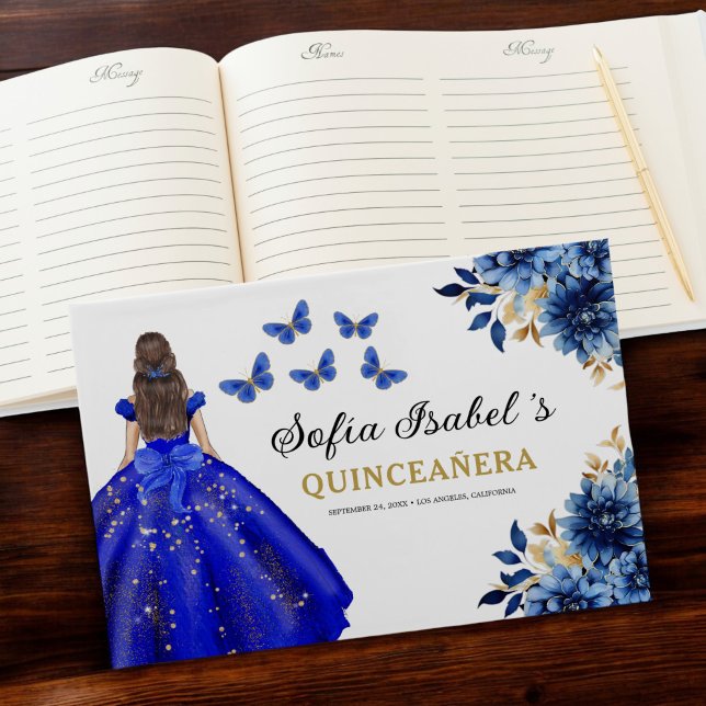 Livro De Visitas Quinceañera Royal Blue Princess Butflies (Criador carregado)