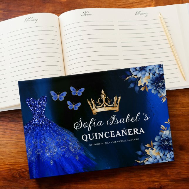 Livro De Visitas Quinceañera Royal Blue Princess Butflies (Criador carregado)