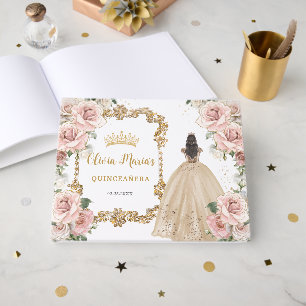 Livro De Visitas Quinceanera Vintage Blush Champanhe Floral Rosa Ro