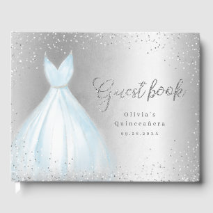 Livro De Visitas Quinceñera de vestido azul-prateado