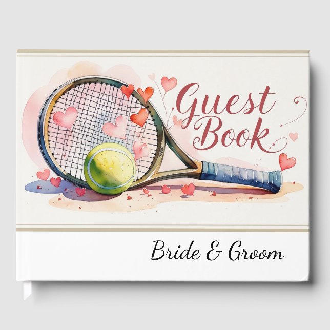 Livro De Visitas Racket de tênis e bola com tema de casamento do co (Frente)