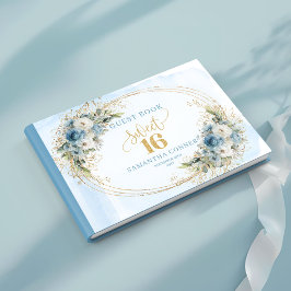 Livro De Visitas Radiant Dusty Blue Floral Sweet Sixteen Guest Book