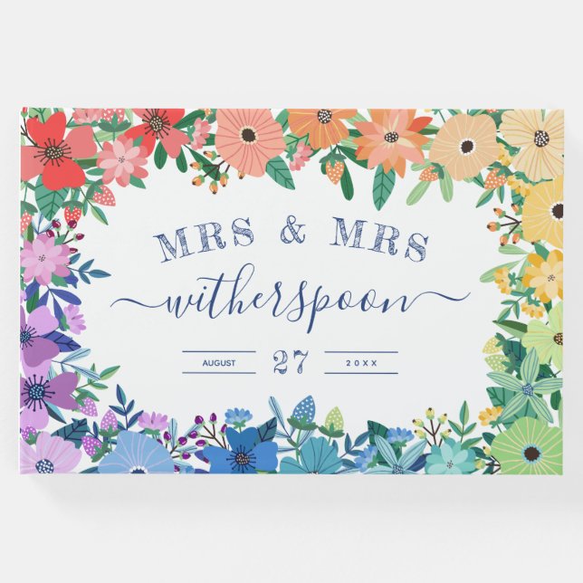 Livro De Visitas Rainbow Flowers Sra. & Sra. Wedding Guestbook (Frente)