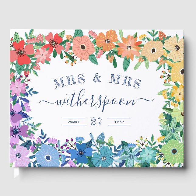 Livro De Visitas Rainbow Flowers Sra. & Sra. Wedding Guestbook (Frente)