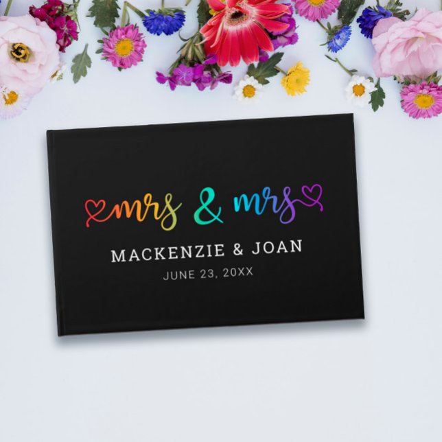 Livro De Visitas Rainbow Script Black Mrs & Mrs Lesbian Wedding (Criador carregado)