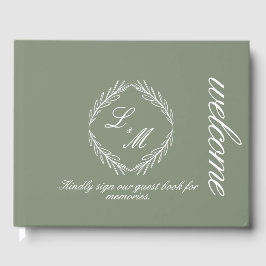 Livro De Visitas Ramo de Letra de Monograma Casamento Verde Sage