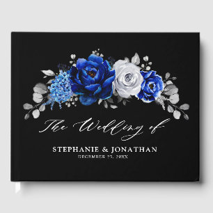 Livro De Visitas Real Blue White Silver Metálico Casamento Floral G