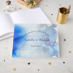 Livro De Visitas Recepção de Casamento de Orquídea em Aquarela Azul