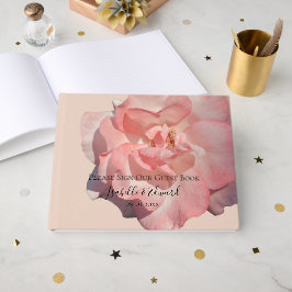 Livro De Visitas Recepção de Casamento Floral Rosa Bege Elegante