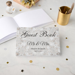 Livro De Visitas Recepção de Casamento Prata Branco Dourado Simples
