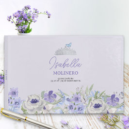 Livro De Visitas Recepção de Quinceanera Floral Púrpura Peri