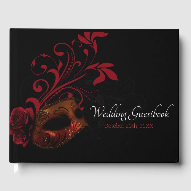 Livro De Visitas Red Floral Mask Wedding (Frente)