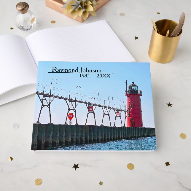 Livro De Visitas Red Michigan South Haven Lighthouse (Frente aberta)