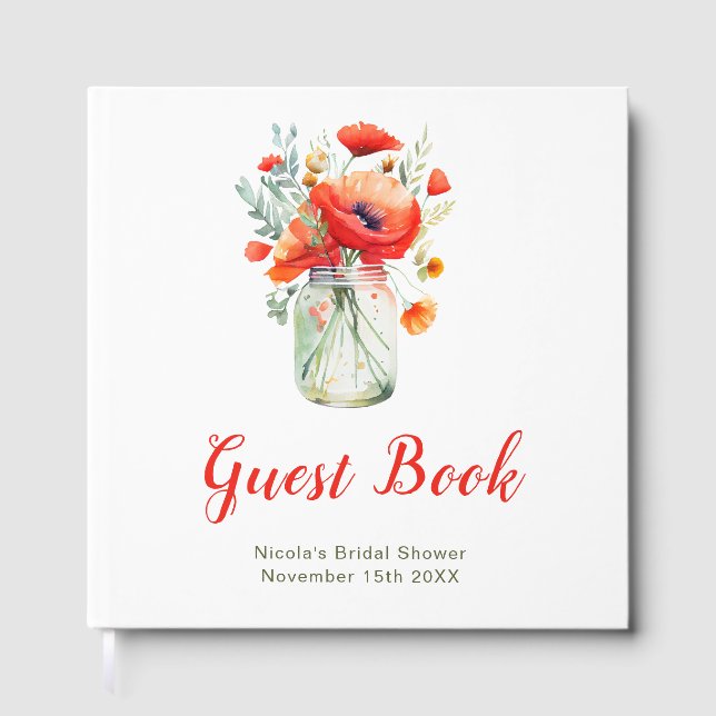 Livro De Visitas Red Poppies Mason Jar Bridal Shower (Frente)