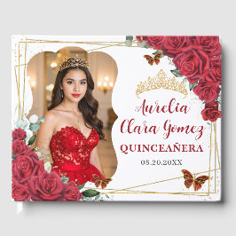 Livro De Visitas Red Roses Floral Butterflies QUINCEAÑERA 16 Photo