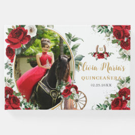 Livro De Visitas Red White Floral Charro Boots Quinceanera Foto