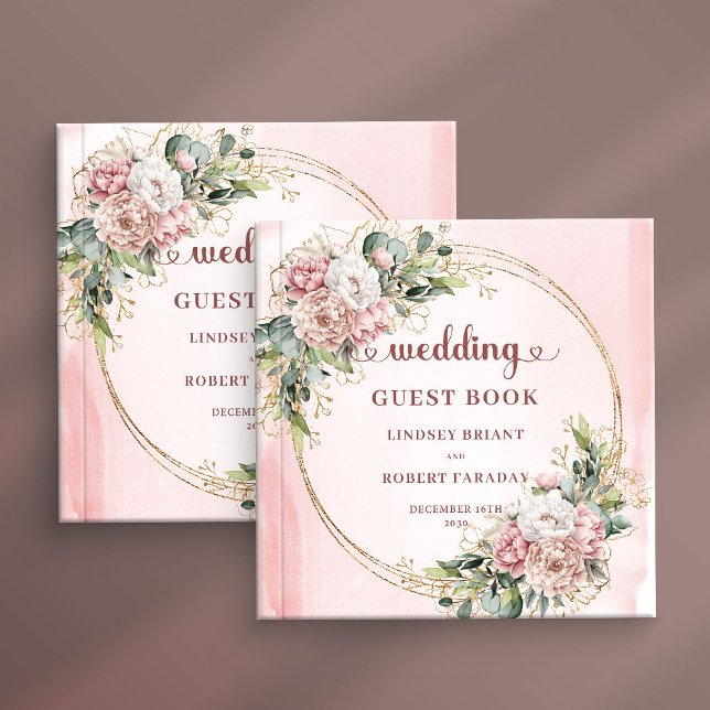Livro De Visitas Refined Blush Pink Floral Greenery Wedding Guest  (Refined Blush Pink Floral Greenery Wedding Guest Book)