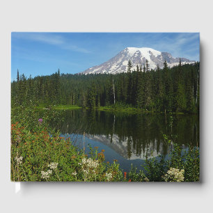 Livro De Visitas Reflexo do Lago Monte Rainier com Flores Silvestre
