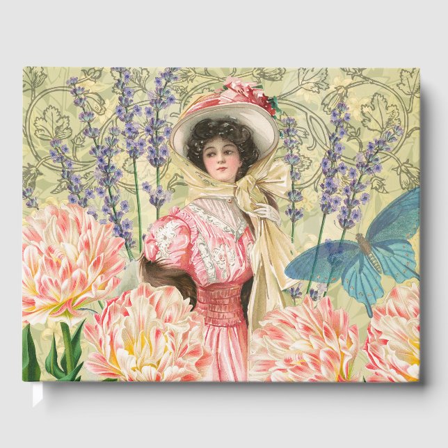 Livro De Visitas Regência de Mulher Vitoriana Flórida Rosa (Frente)