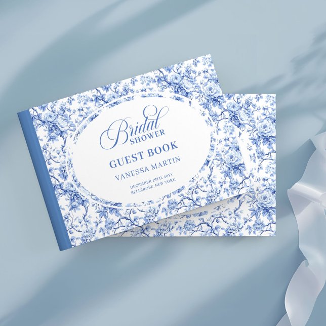 Livro De Visitas Registro de Chá de Noiva Clássico Dusty Blue Toile (Classic Dusty Blue Toile Roses Bridal Shower Log

)