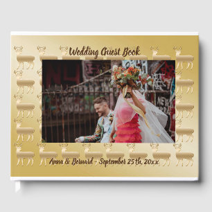 Livro De Visitas Reindeer Dourado e 1 Imagem Personalizada de Casam
