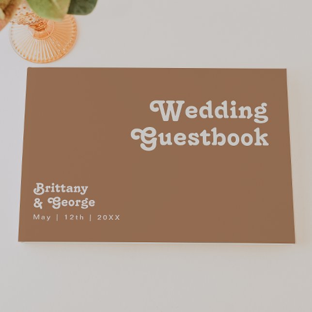 Livro De Visitas Retro Beach | Guestbook de Casamento Marrom (Criador carregado)