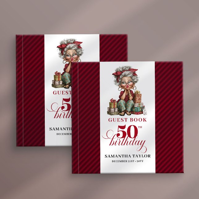 Livro De Visitas Retro fun 50th woman guest book quirky design (Retro fun 50th woman guest book quirky design)
