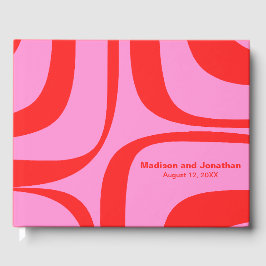 Livro De Visitas Retro-Groove Moderna, Pink e Vermelho