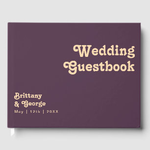 Livro De Visitas Retro Moderno Guestbook de Casamento Roxo Escuro