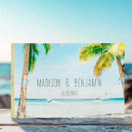 Livro De Visitas Retro Praia Oceano Azul Palmeiras Casamento Tropic