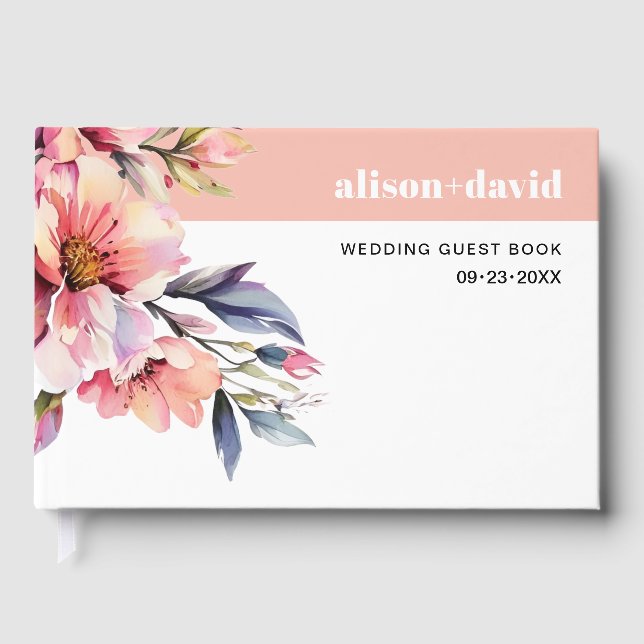 Livro De Visitas Rhododendron branch and flowers peach-pink wedding (Frente)