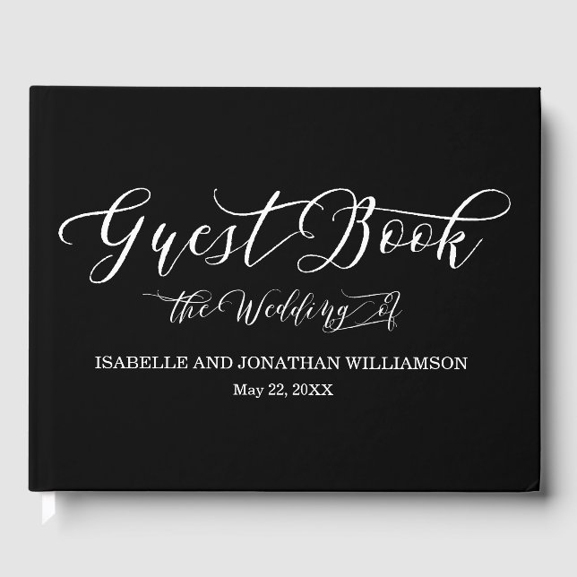 Livro De Visitas Rico Caligrafia White Elegante Elegante Preto (Frente)