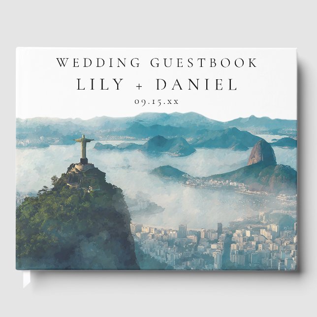 Livro De Visitas Rio de Janeiro Skyline Watercolor Wedding (Frente)