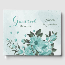 Livro De Visitas romance de flores azuis e folhas verdes