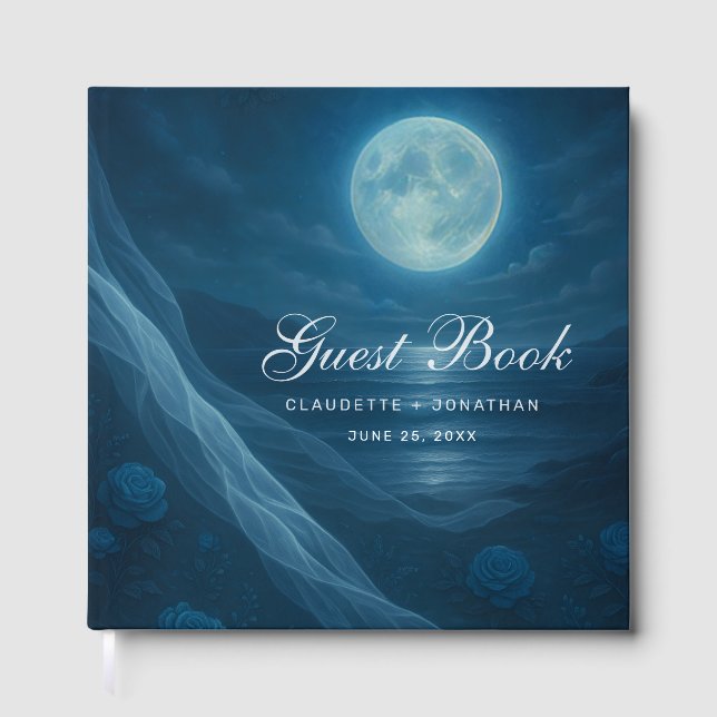 Livro De Visitas Romantic Blue Moonlit Beach Wedding (Frente)