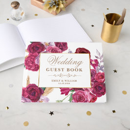 Livro De Visitas Romantic Dark Moody Burgundy Maroon Floral Wedding