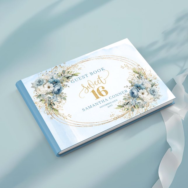 Livro De Visitas Romantic Dusty Blue Greenery Sweet Sixteen Sign  (Romantic Dusty Blue Greenery Sweet Sixteen Sign Book)