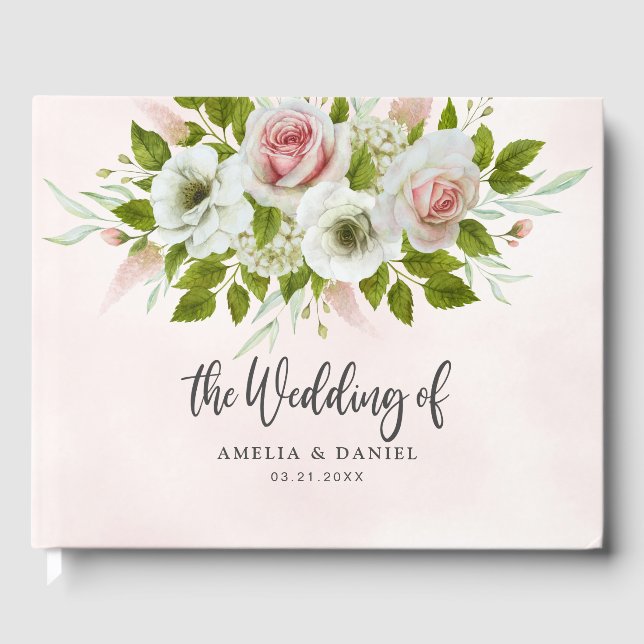 Livro De Visitas Romantic Pink Watercolor Floral Wedding  (Frente)